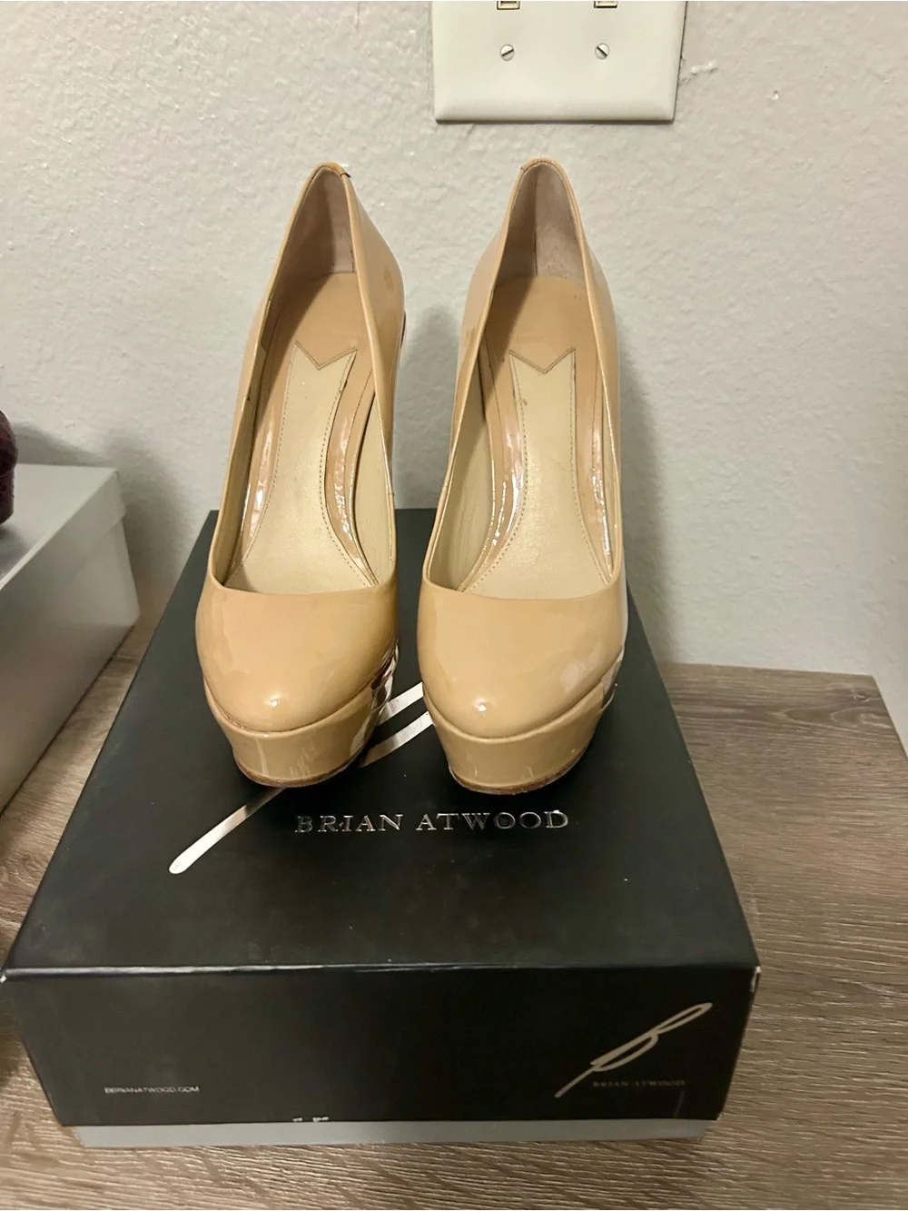 Brian Atwood Nude Patent Platform High Heels - Women's Pumps